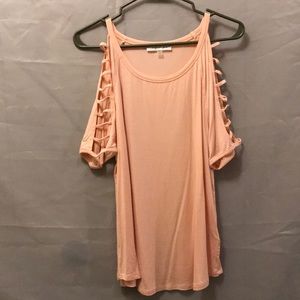 Soft sheer peach t shirt with open arms